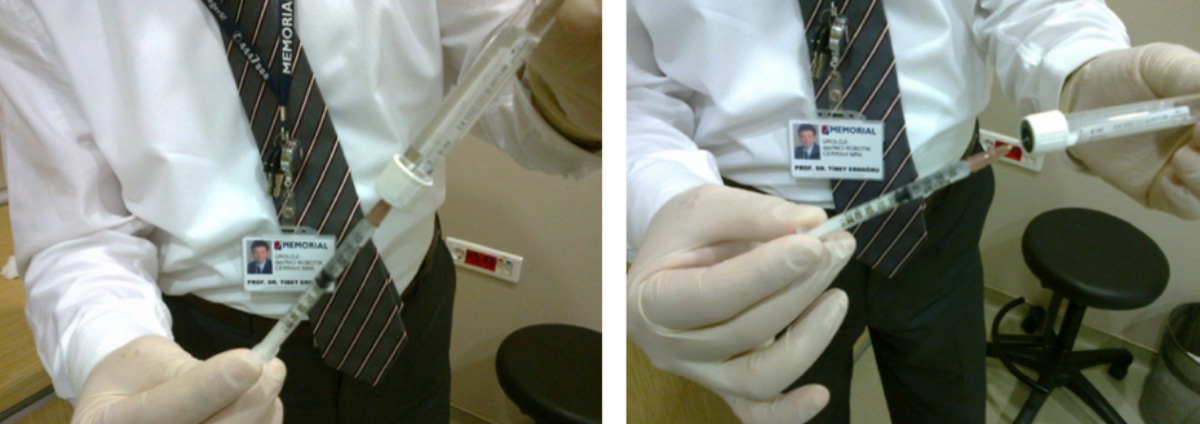 Figure 6: Turning the tube upside down and drawing a portion of the medication