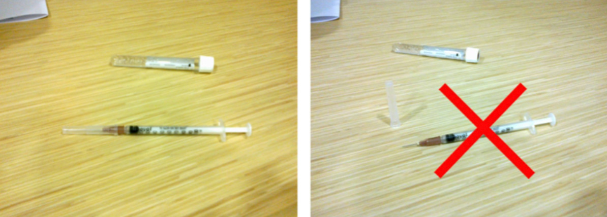 Figure 2: Removal of the insulin syringe from its sterile package.