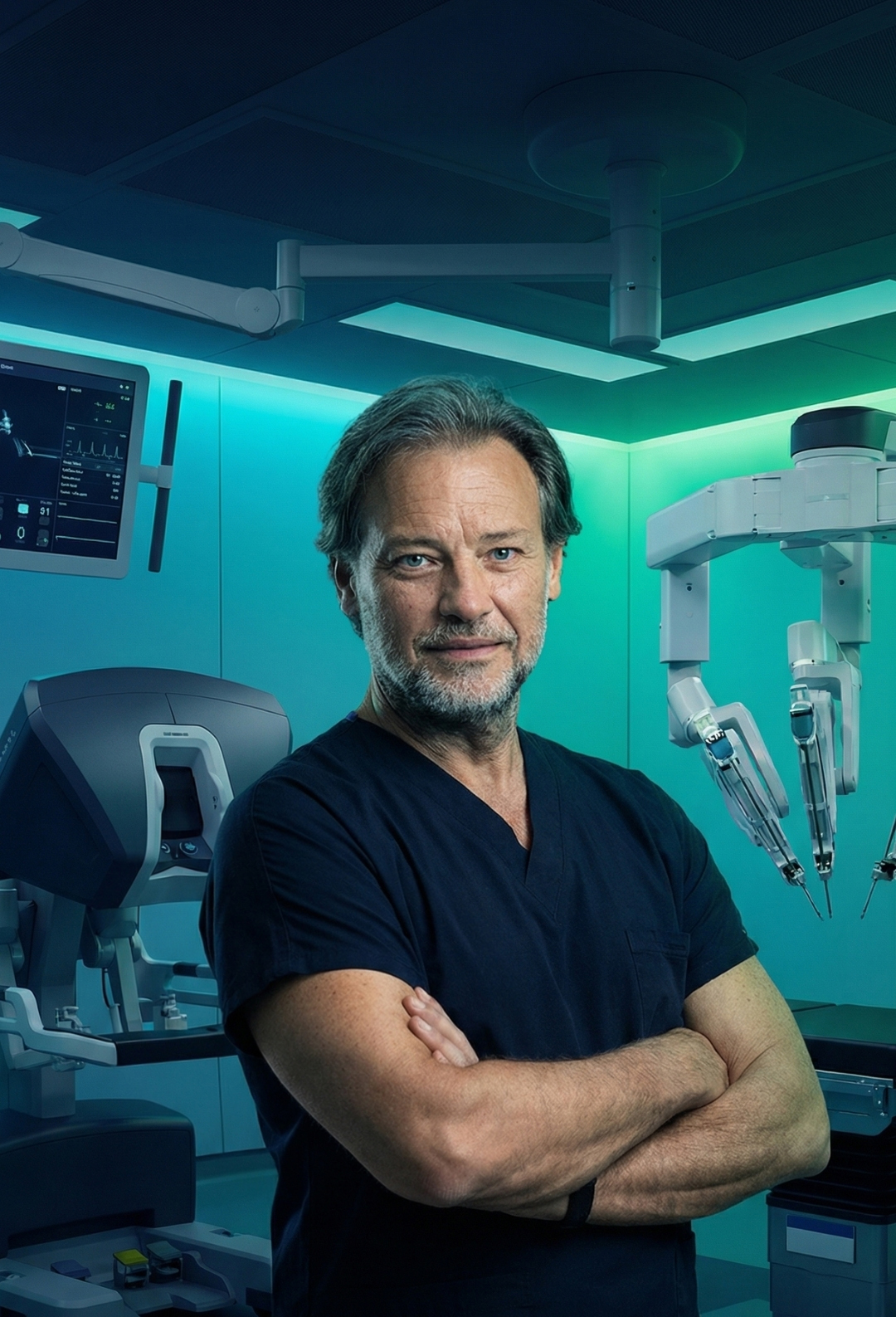 Prof. Dr. Tibet Erdoğru, da Vinci Xi robotik cerrahi sistemi başında